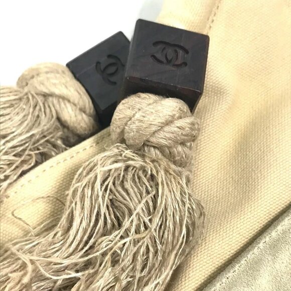 CHANEL CC Mark Clover Flower fish bag net bag Tote Bag Shoulder Bag Canvas Beige - Picture 3 of 16